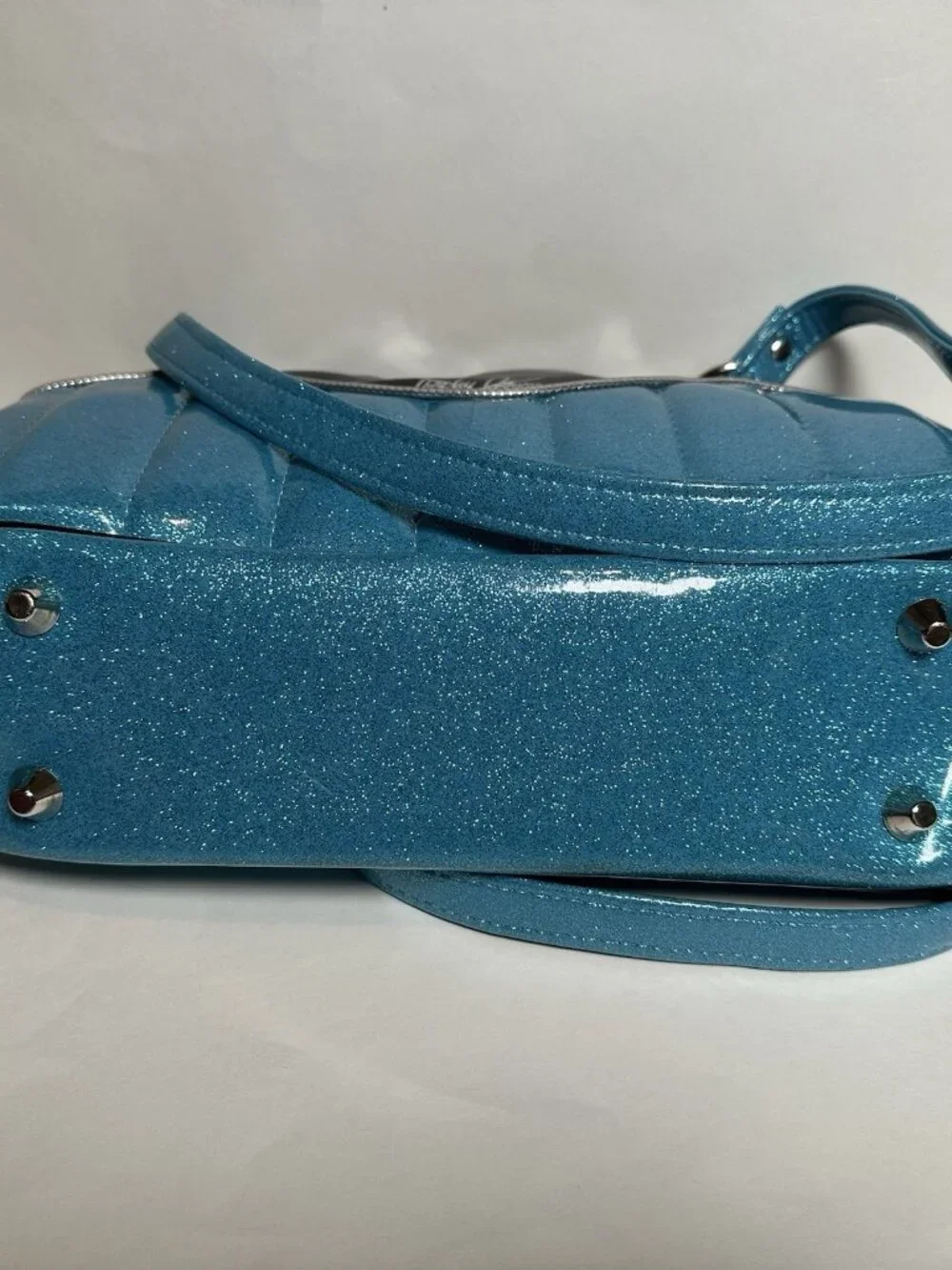 OOAK Trophy Queen Tuck and Roll Tote Blue Black Leopard Print Leather Hot Rod - Picture 3 of 13